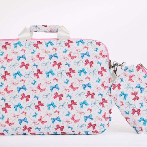 حافظة لابتوب بتصميم فيونكات بينك مع أزرق